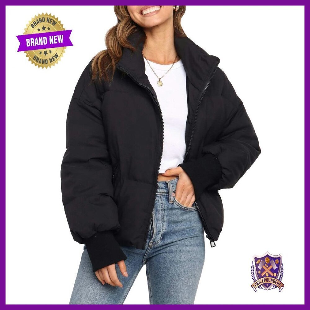Women's Winter Puffer Jacket Quilted Oversized Cropped Coat Warm